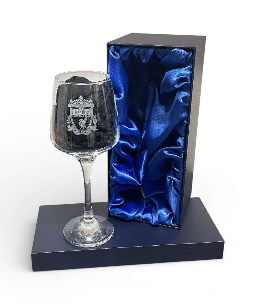 Single Wine Glass in Presentation Box with various Football Club Badges.