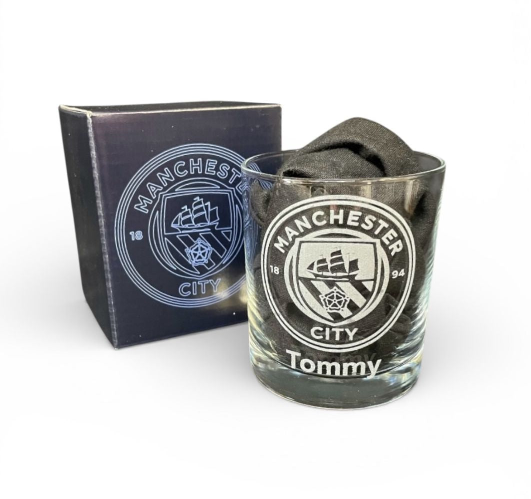 Man City glass giftware.