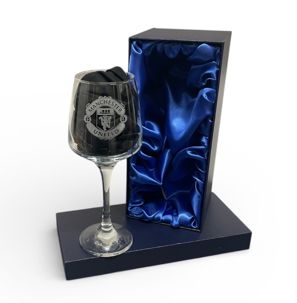 Single Wine Glass in Presentation Box with various Football Club Badges.