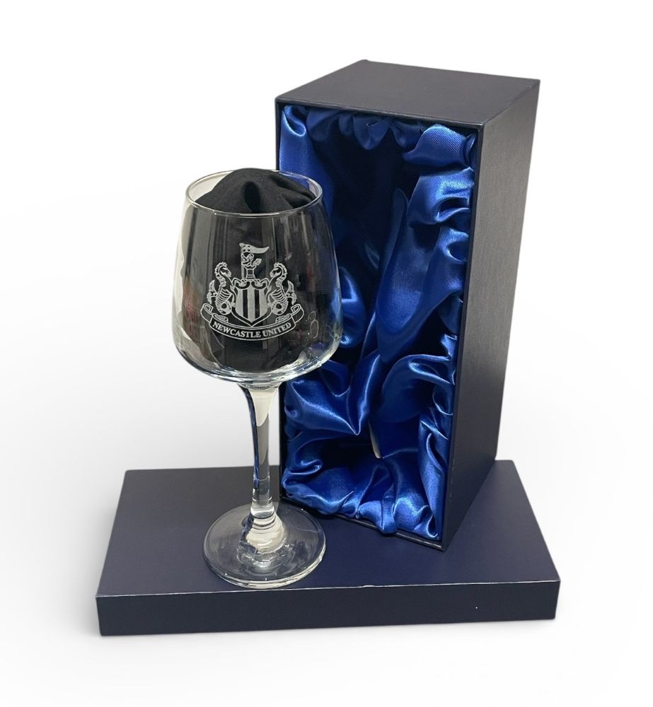 Single Wine Glass in Presentation Box with various Football Club Badges.